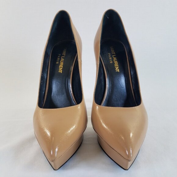 Saint Laurent Janis Platform Heels Tan SIZE 36  Dust Bags Pumps Pointed Leather - Picture 9 of 17